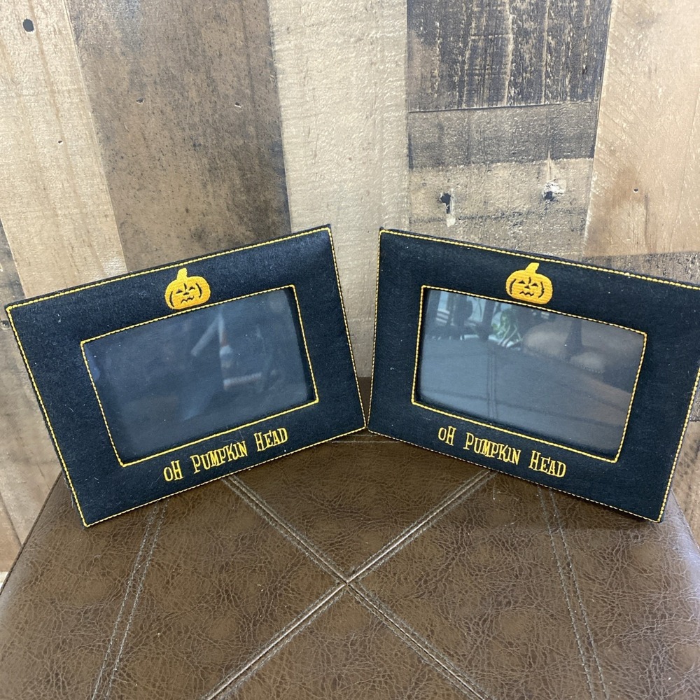 Pumpkin Photo Frame Picture 4x6 Set Of 2 Halloween Jack O'Lantern Faces 2003 Vtg
